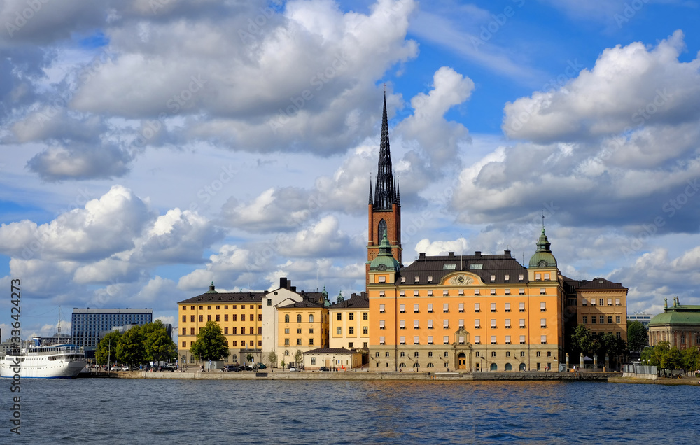 Panoramic view of Old Town Gamla Stan in Stockholm, Sweden in a summer day. August 2018