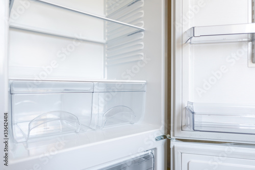 Empty shelves in refrigerator. The concept of diet and hunger