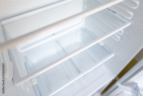 Empty shelves in refrigerator. The concept of diet and hunger