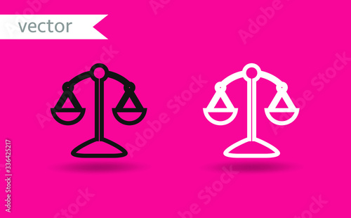 Law scale vector icon, justice symbol. White and black vector desgin. Modern, simple flat vector illustration for web site, mobile app or poster design.