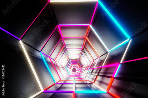 Fototapeta Naklejka Na Ścianę i Meble -  Futuristic hexagon technology background with glowing light. 3D rendering illustration.