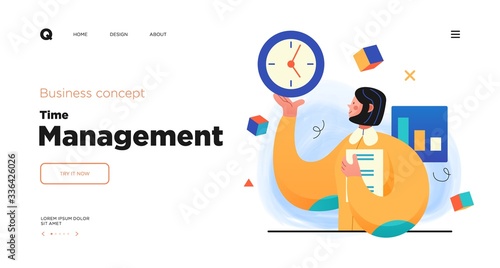 Time management, organizing tasks website concept template design. Web page layout with modern business concept illustration.