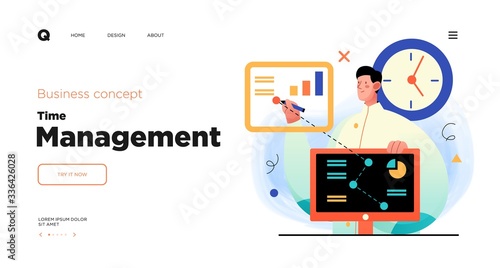 Time management, organizing tasks website concept template design. Web page layout with modern business concept illustration.