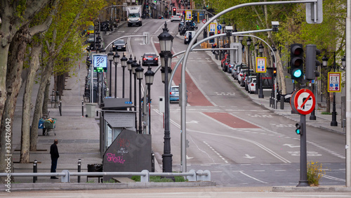 Madrid,spain-04/06/20 empty atocha street in madrid during the covid 19 coronavirus pandemic