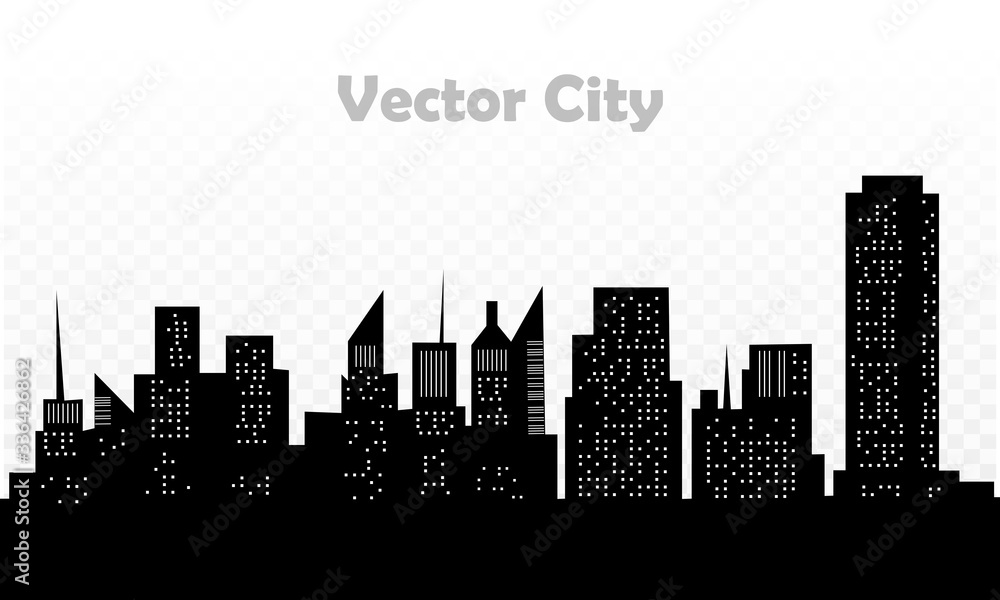 Building and City, City scene on night time. Vector illustration.