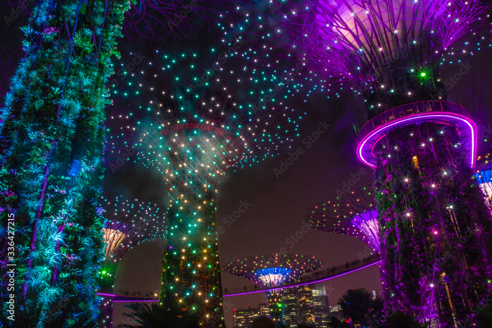 SINGAPORE, 3 OCTOBER 2019: The Supertrees of Gardens by the bay SINGAPORE, 3 OCTOBER 2019: The Supertrees of Gardens by the bay