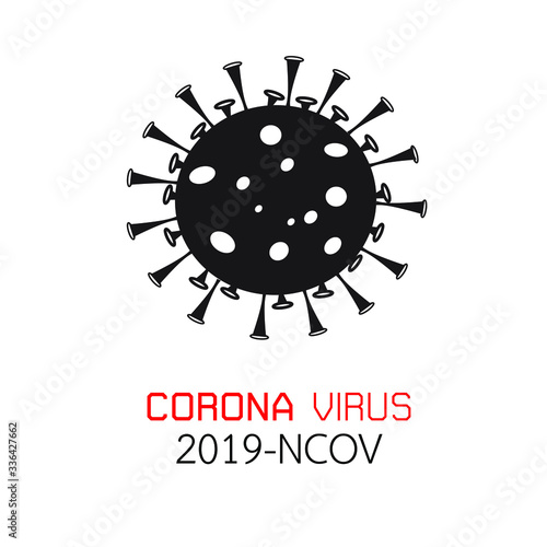 Coronavirus 2019-nCoV. Corona virus icon. Black on white background isolated. China pathogen respiratory infection (asian flu outbreak). influenza pandemic.Vector illustration  EPS 10.