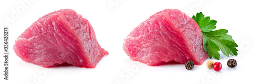 Meat piece. Meat. Raw fresh meat piece. Beef isolated. Meet slice. Fresh beef on white background. Full depth of field.