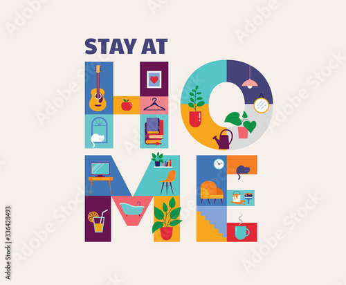 Stay at home, concept design. Different types of people look out and communicate with their neighbors during COVID-19 outbreak. Self isolation, quarantine during coronavirus epidemic. Vector flat