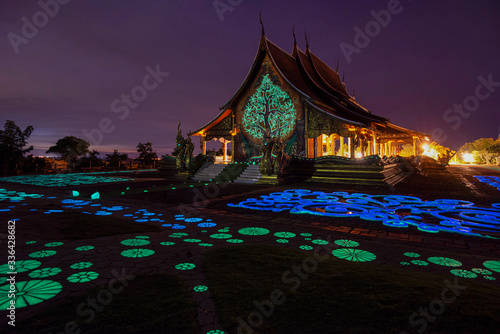 Night View of Wat Sirindhorn Wararam Phu Prao, Glow in the Dark Temple, Ubon Ratchathani, Thailand © tapanuth