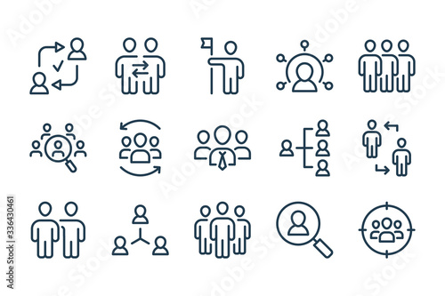 Team, Teamwork and Training line icons. Partnership and Office Management vector linear icon set.