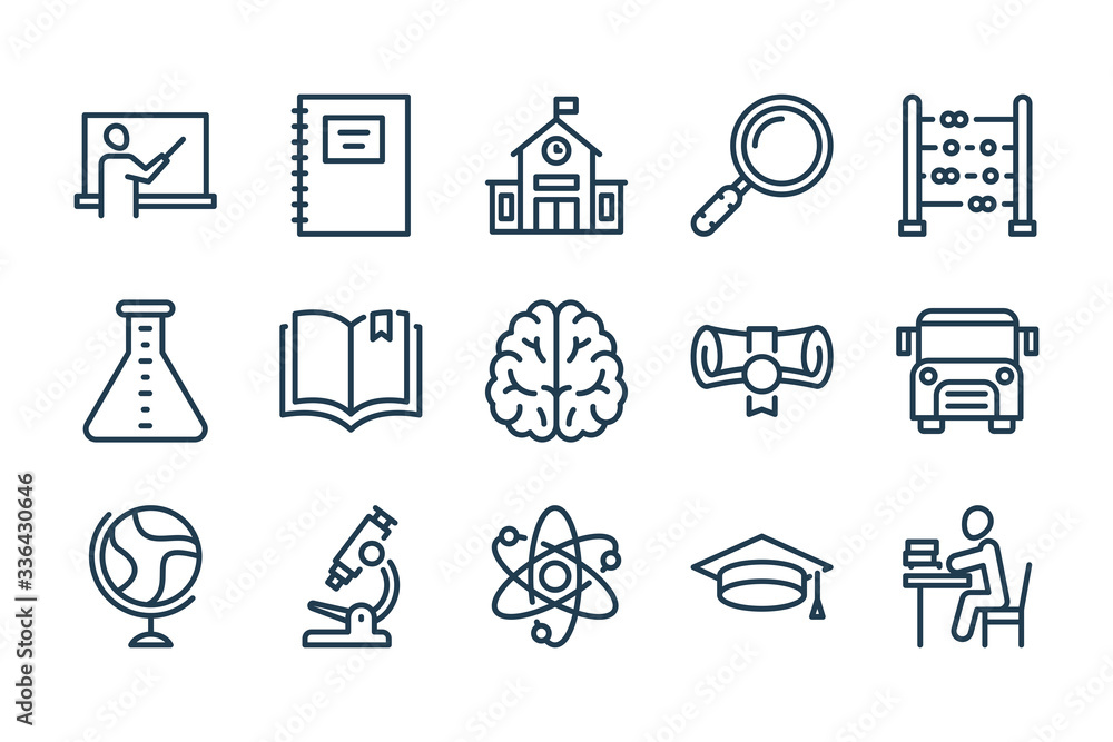 Fototapeta premium School and Education line icons. Knowledge and eLearning vector linear icon set.