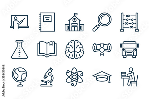 School and Education line icons. Knowledge and eLearning vector linear icon set.