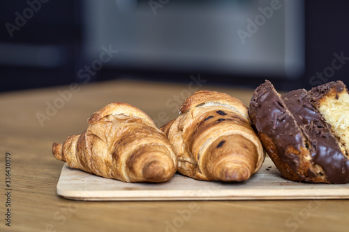 Homemade Chocolate Croissant Pastry with chocolate cake