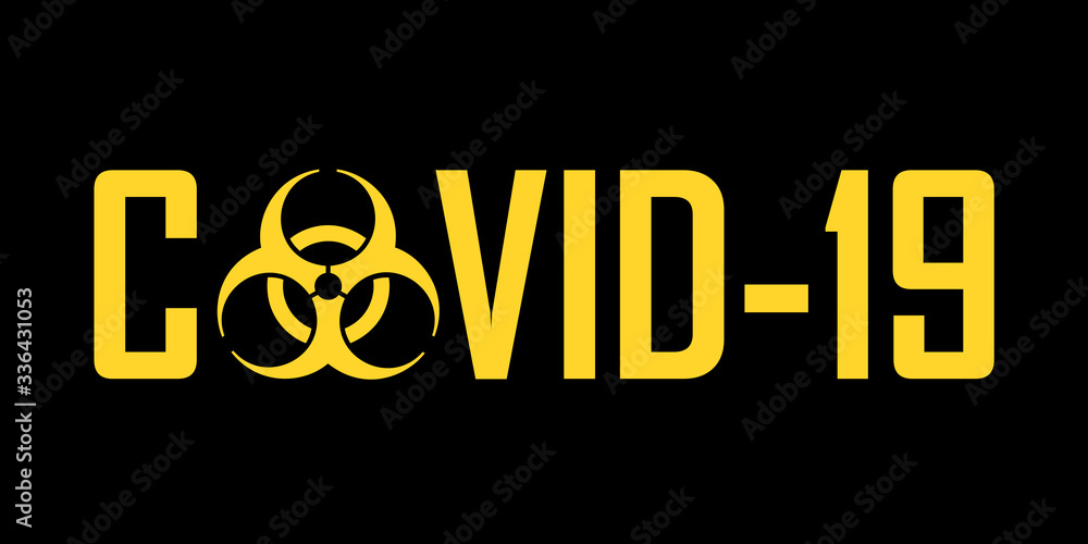 Coronavirus / covid-19 and biohazard - infectious and contagious disease, virus and illness as biological hazard. Warning and caution symbol, sign and pictogram. Vector illustration on isolated black.