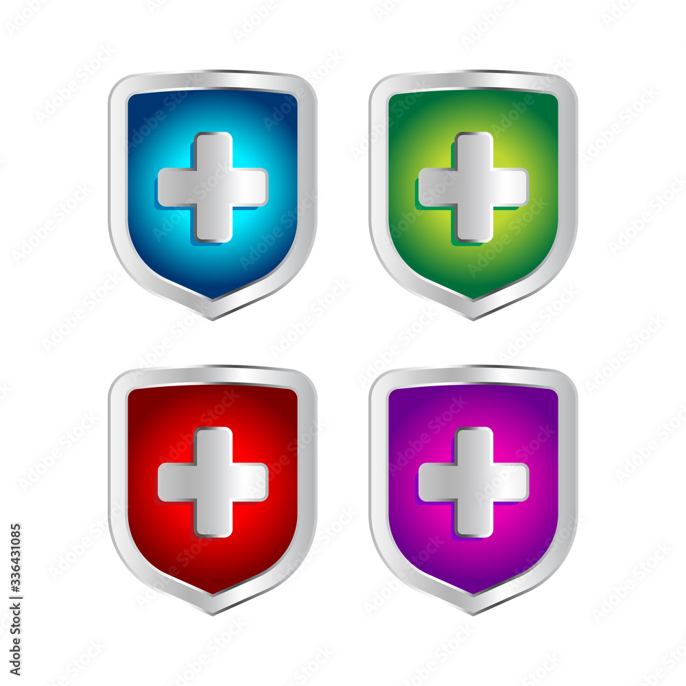 Obraz premium Shield badge icons set. 3D illustration of shield badge vector icons isolated on white background