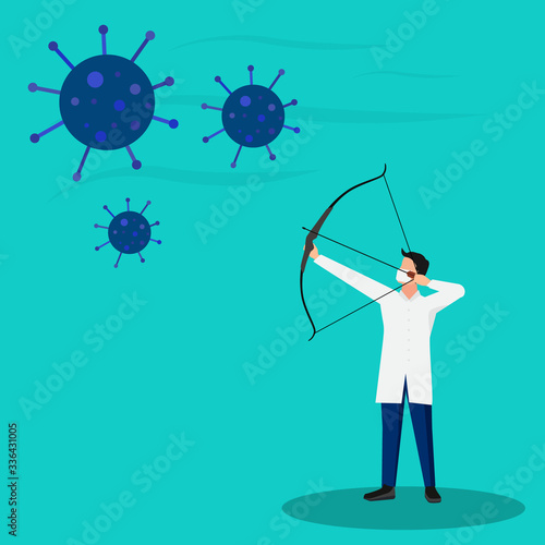 Vector illustration design of a doctor against bacterial viruses