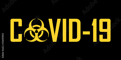 Coronavirus / covid-19 and biohazard - infectious and contagious disease, virus and illness as biological hazard. Warning and caution symbol, sign and pictogram. Vector illustration on isolated black.