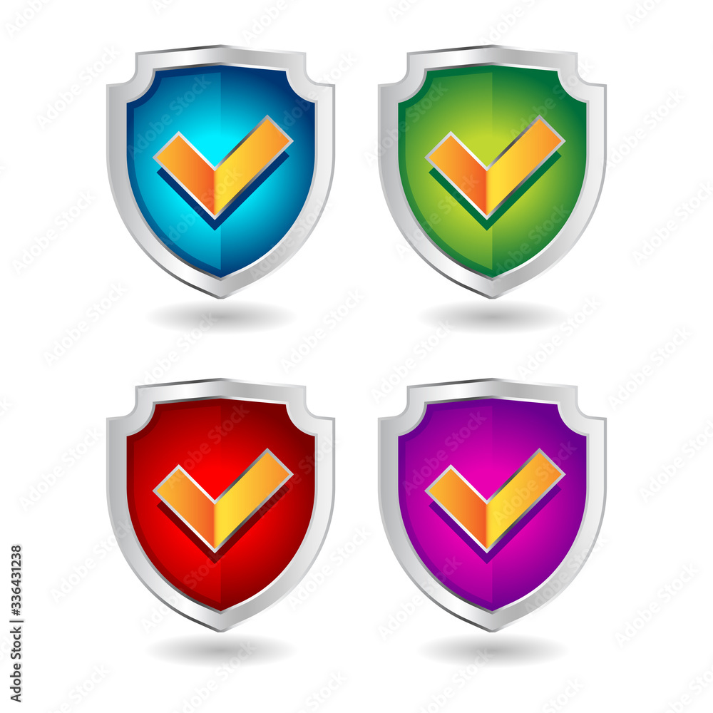 Shield badge icons set. 3D illustration of shield badge vector icons isolated on white background Shield badge icons set. 3D illustration of shield badge vector icons isolated on white background