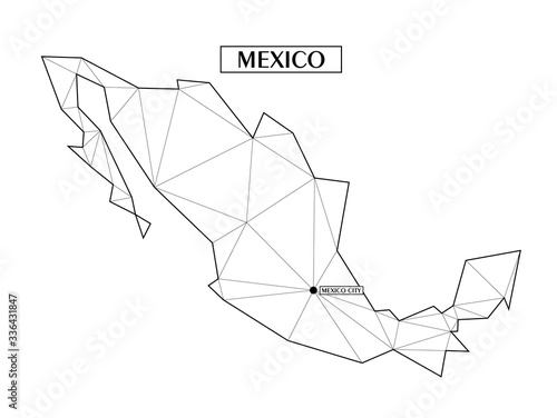 Polygonal abstract map of Mexico with connected triangular shapes formed from lines. Capital of city - Mexico City. Good poster for wall in your home. Decoration for room walls.