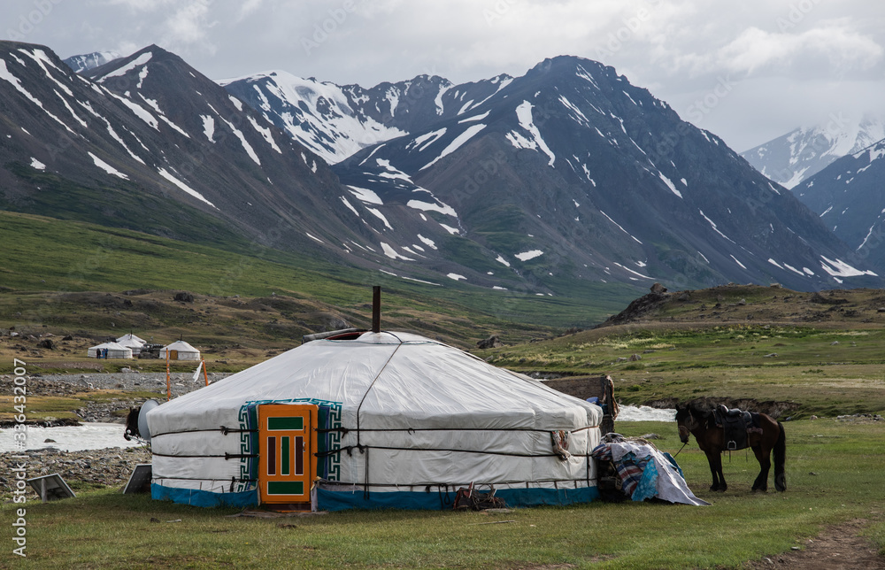 Mongolian Yurt Ger in Mountains 