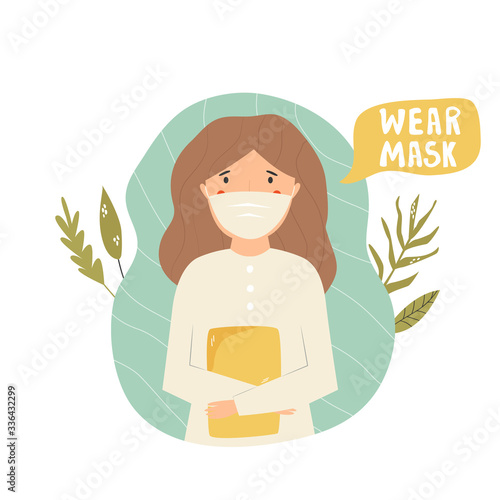 Doctor in respirator advises to wear mask.