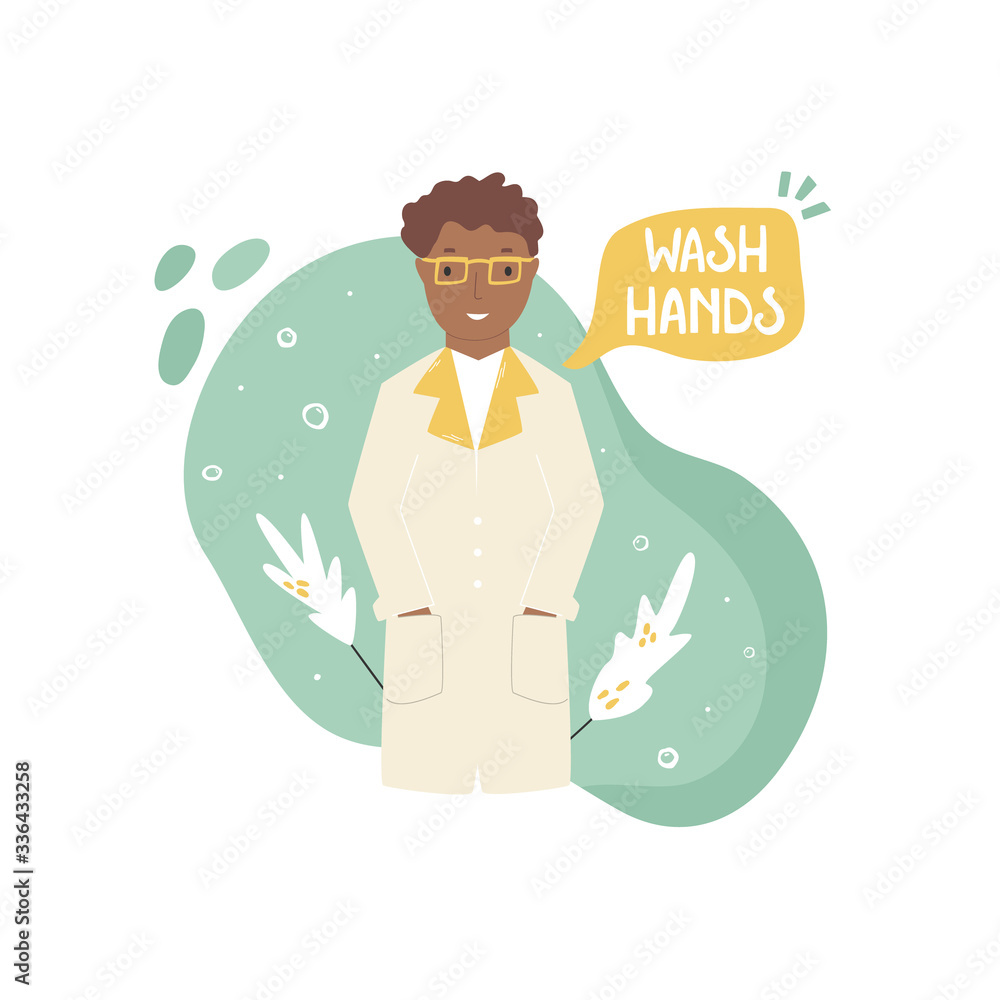 Illustration of a doctor advising to wash hands