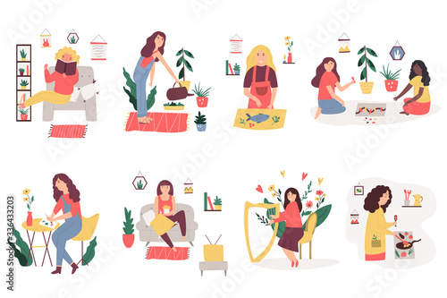 Big bundle of scenes with people enjoying hobbies