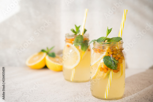 Homemade lemonade with lemon and mint, detox