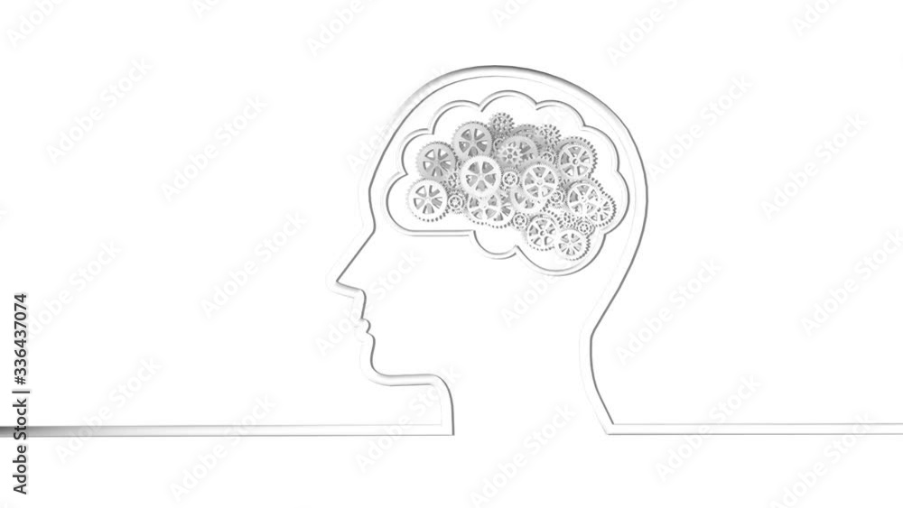 Brainstorming. Brain creating new ideas, concept of cogs, gears spinning animation at white background. Alpha channel Brainstorming. Brain creating new ideas, concept of cogs, gears spinning animation at white background. Alpha channel