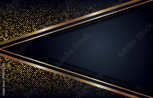 Black gradient abstract layer geometric overlaps illustration with golden glitter