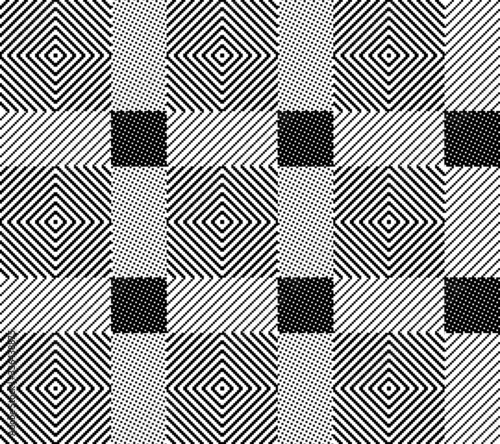 Black and White Jacquard Woven Checkered Fabric Sateen Weave Buffalo Check Plaid Texture Seamless Pattern Background 