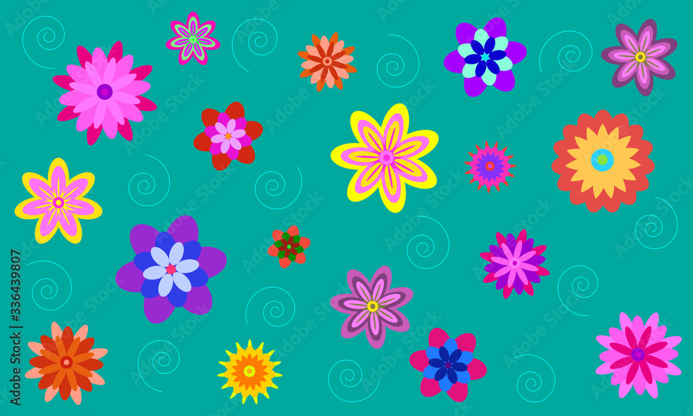bright flowers of different sizes in the form of a background.