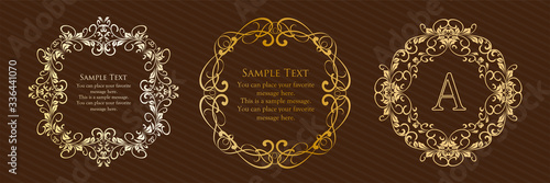 おしゃれでかっこいいフレームデザインセット、ロココ調、ビンテージ、アンティーク、ロマンチック、ボタニカル、オーガニック、豪華、綺麗、美しい