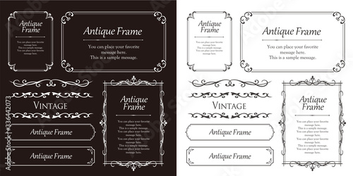 おしゃれでかっこいいフレームデザインセット、ロココ調、ビンテージ、アンティーク、ロマンチック、ボタニカル、オーガニック、豪華、綺麗、美しい