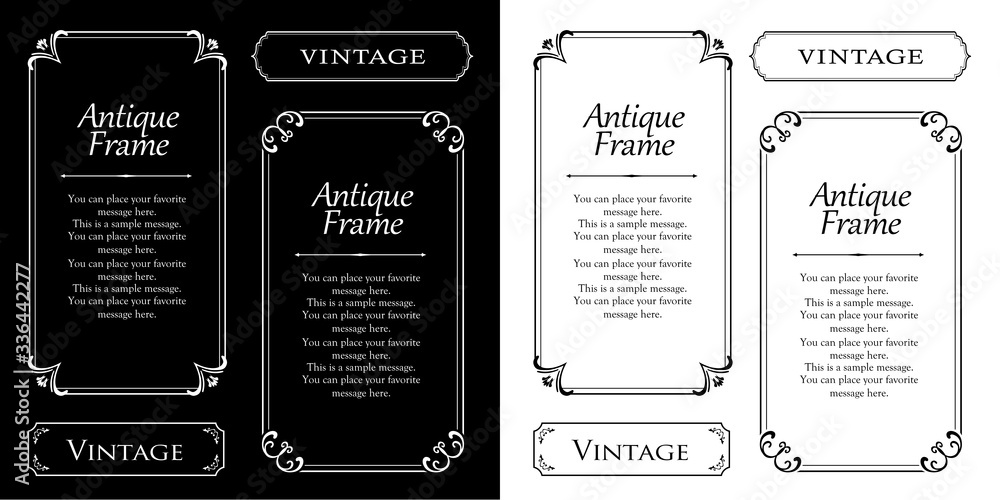 Vecteur Stock おしゃれでかっこいいフレームデザインセット ロココ調 ビンテージ アンティーク ロマンチック ボタニカル オーガニック 豪華 綺麗 美しい Adobe Stock