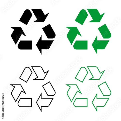 recycle symbol vector icon logo template sets black and green solid color and outline. isolated on white background.