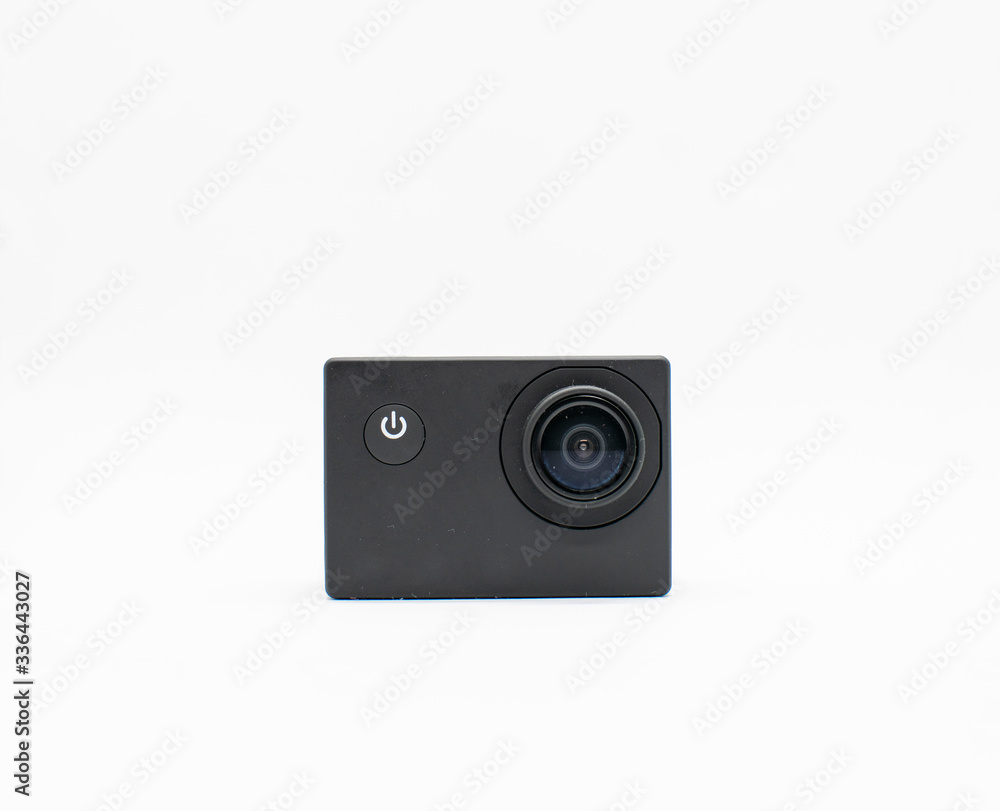 Black action camera isolated on white background. Black action camera isolated on white background.