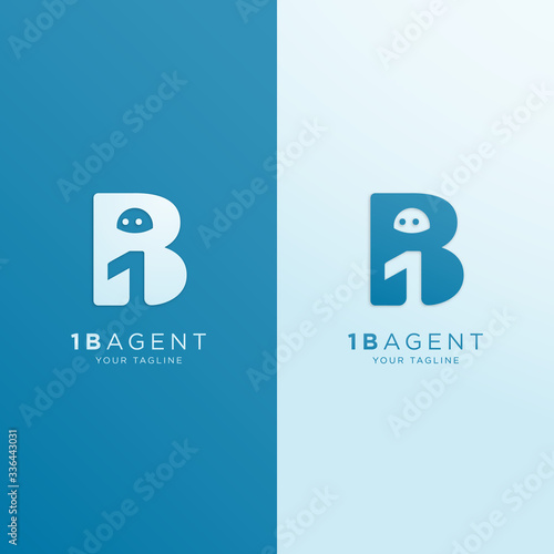 Initial letter and number logo, B and 1, B1, 1B, negative space soft blue background