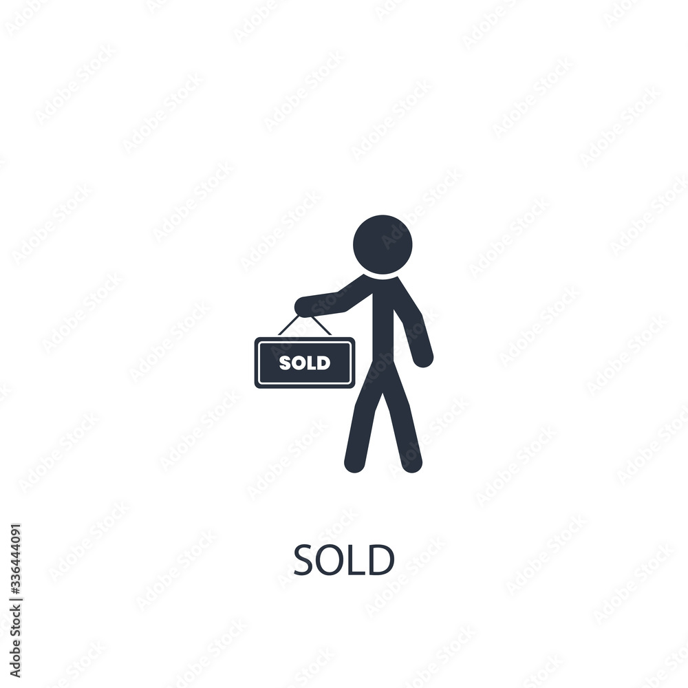 Human with sold sign icon. Simple real estate element illustration. Human with sold sign icon. Simple real estate element illustration.