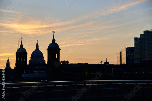 Cathedral and towers at sunset in London