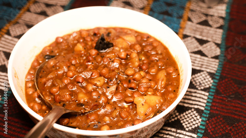 Homemade Indian chickpea curry, Channa masala closeup, traditional Kerala chickpea curry