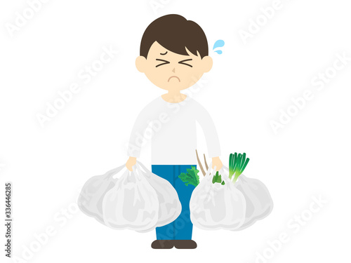 食料品を買いだめする男性のイラスト