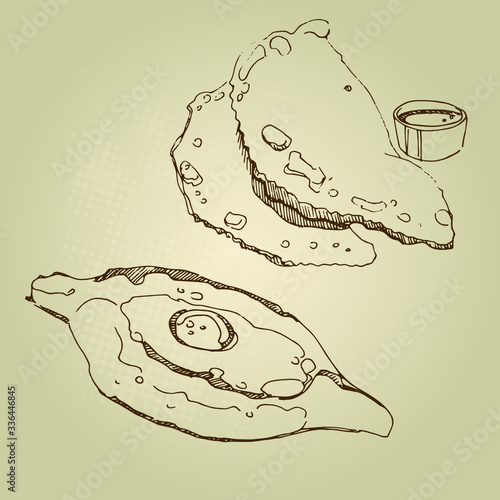 Vector hand drawn food sketch Georgian national traditional kitchen 