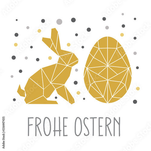 Ostergrußkarte mit Osterhase und Osterei - Gold und Silber