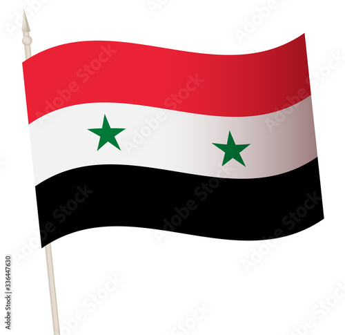 Vector Waving flag on a flagpole. The national flag of Syria. Color symbol isolated on white.