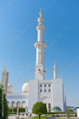 Grand Mosque Architecture in Abu Dhabi, United Arab Emirates. Sunny Day and detail.