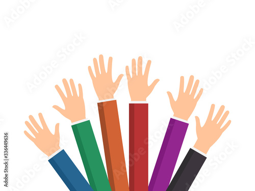Raised hands volunteering vector. Business people activity illustration isolated on white