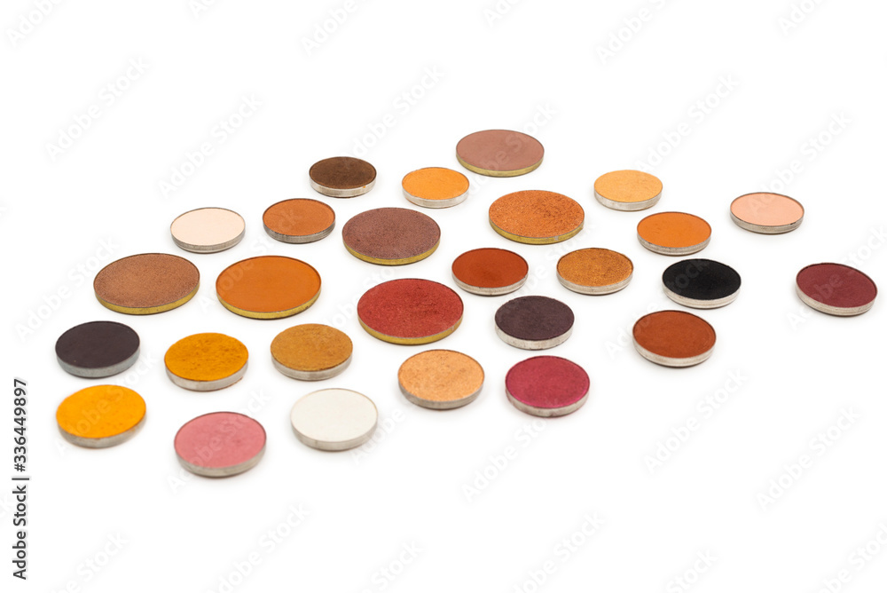 Round multicolored make up eyeshadows isolated on white. Round multicolored make up eyeshadows isolated on white.