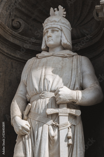 Federico II of Svevia, statues at the entrance of Royal Palace in Naples, king of Sicily since 1198, sculpted by Emanuele Caggiano 1877 photo